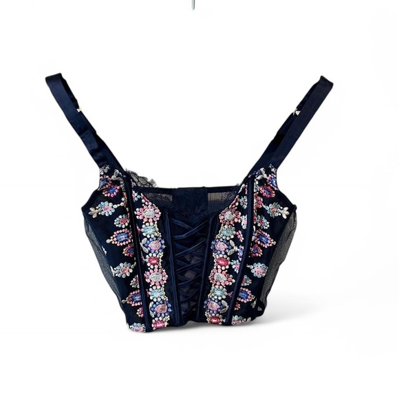 Victoria’s Secret Other - Victoria’s Secret Victoria's Secret black floral bejeweled Corset Bra Top